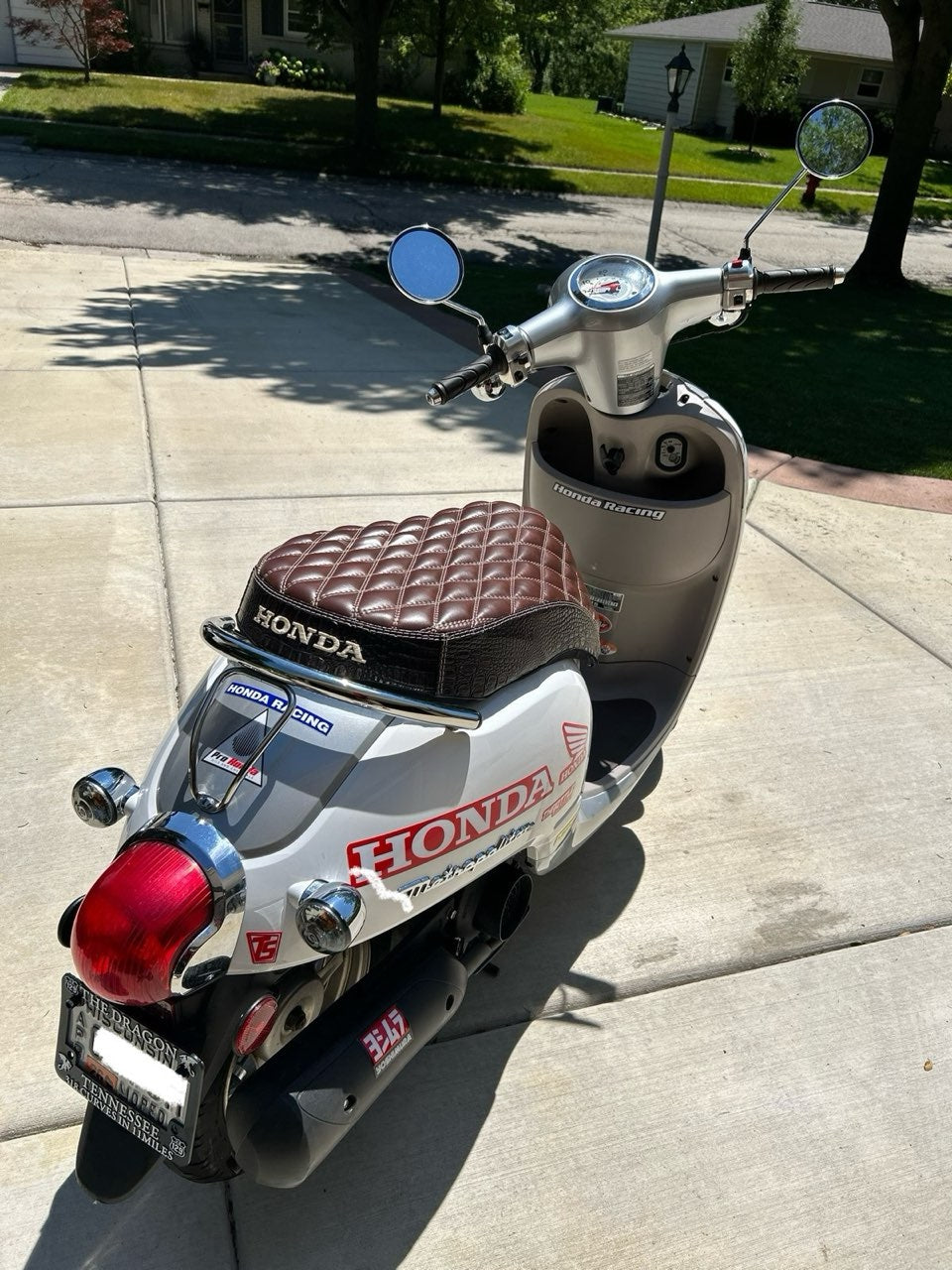 Honda Metropolitan 2002 - 2026 Whiskey Brown Diamond Seat Cover, handmade Honda Metropolitan seat cover by Cheeky Seats, product detail view 3