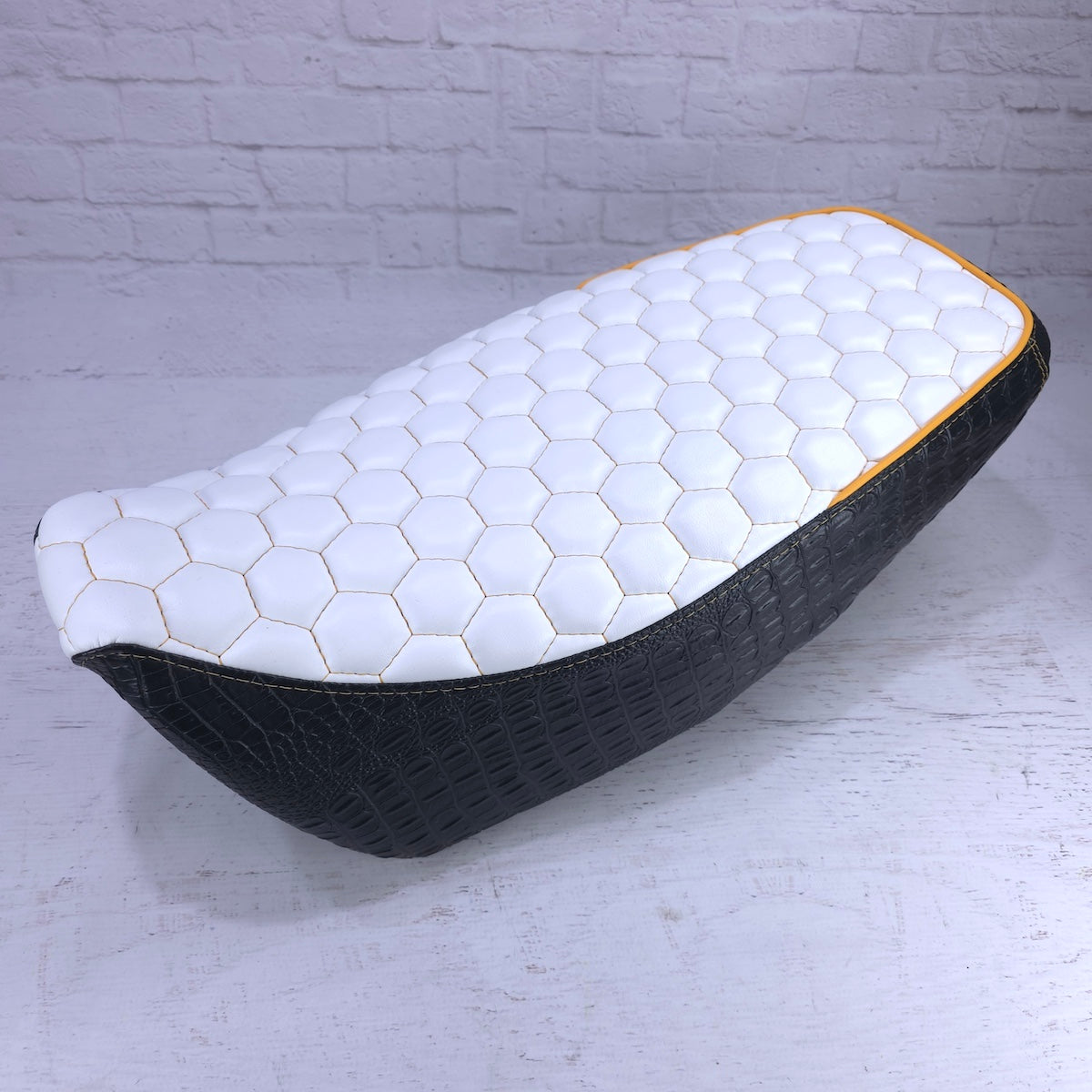 Honda Grom WHITE HEXAGON Honeycomb Seat Cover 2013-2026, handmade Honda Grom seat cover by Cheeky Seats, product detail view 4