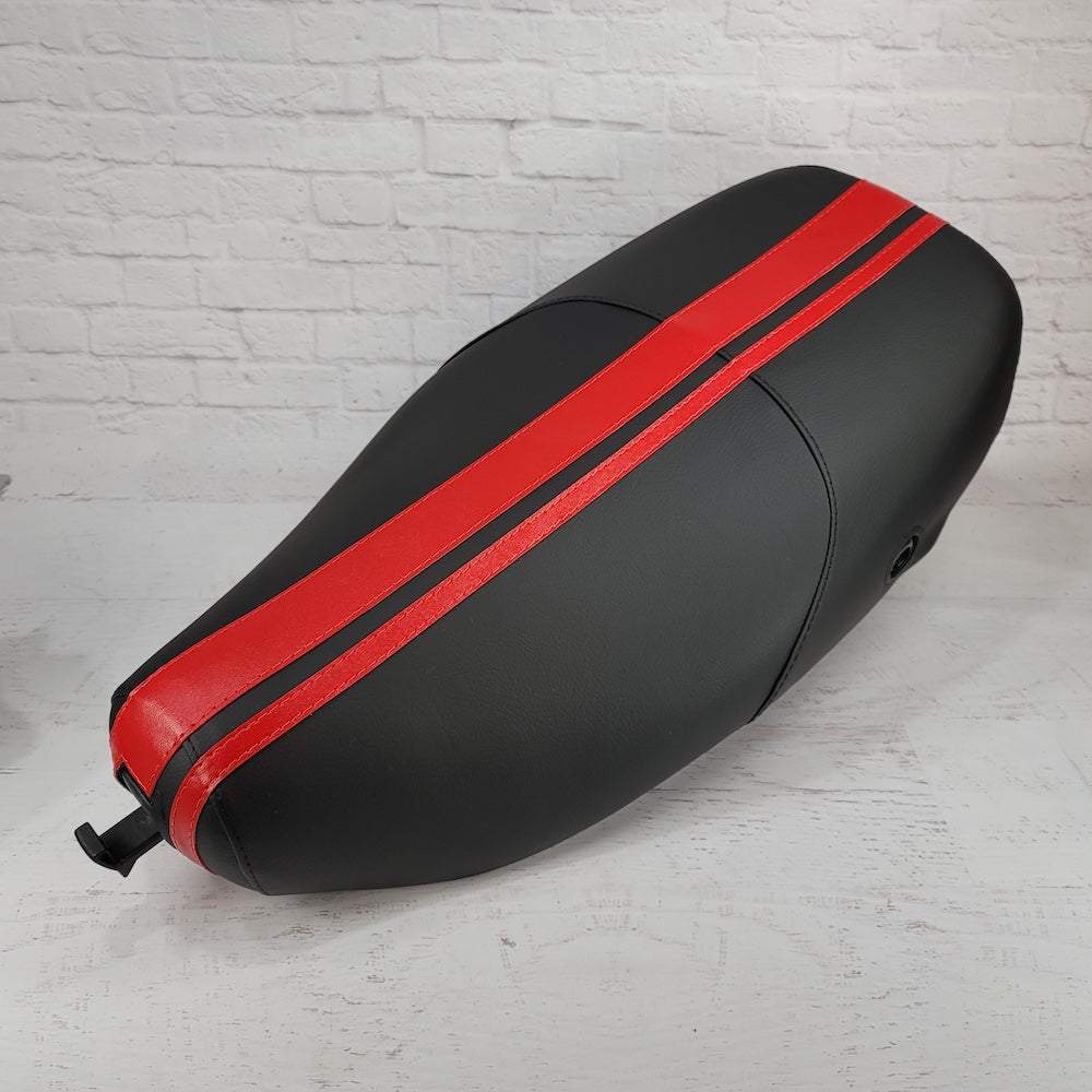 Vespa LX dual racing stripe seat cover by Cheeky Seats