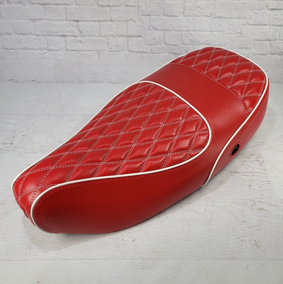 Vespa LX RED Diamond Stitched Seat Cover, Handmade in the USA