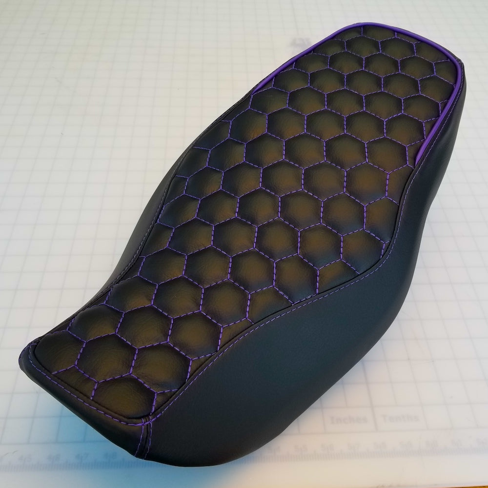 Honda Grom Hexagon Honeycomb Seat Cover, handmade Honda Grom seat cover by Cheeky Seats, product detail view 3