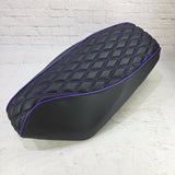 Genuine Roughhouse 50 Diamond seat cover with Purple stitching and piping, handmade by Cheeky Seats