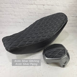 Honda Navi double-diamond seat cover with Arctic Silver stitching and piping