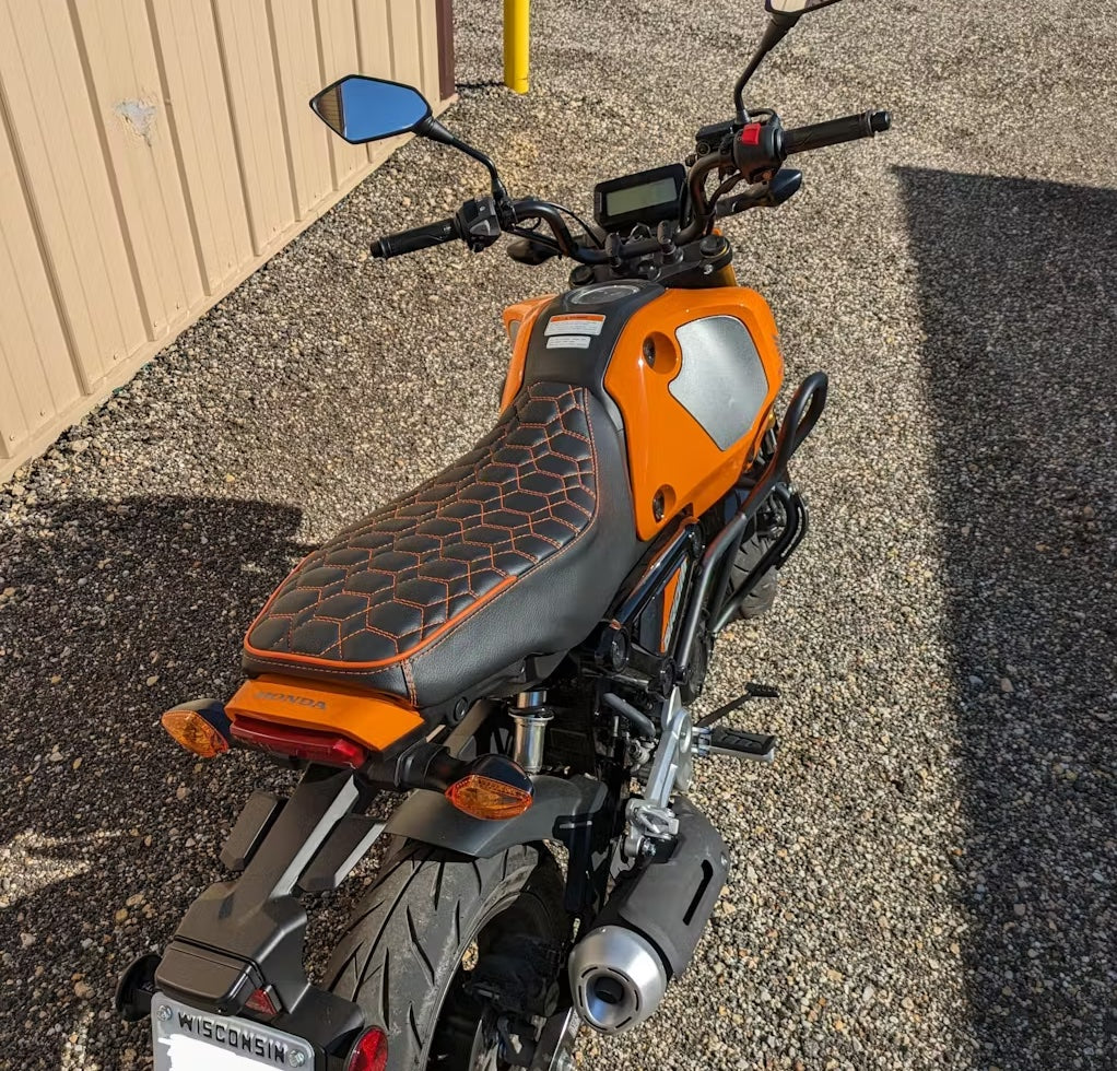 Honda Grom Nested Hexagon Seat Cover, handmade Honda Grom seat cover by Cheeky Seats, product detail view 3