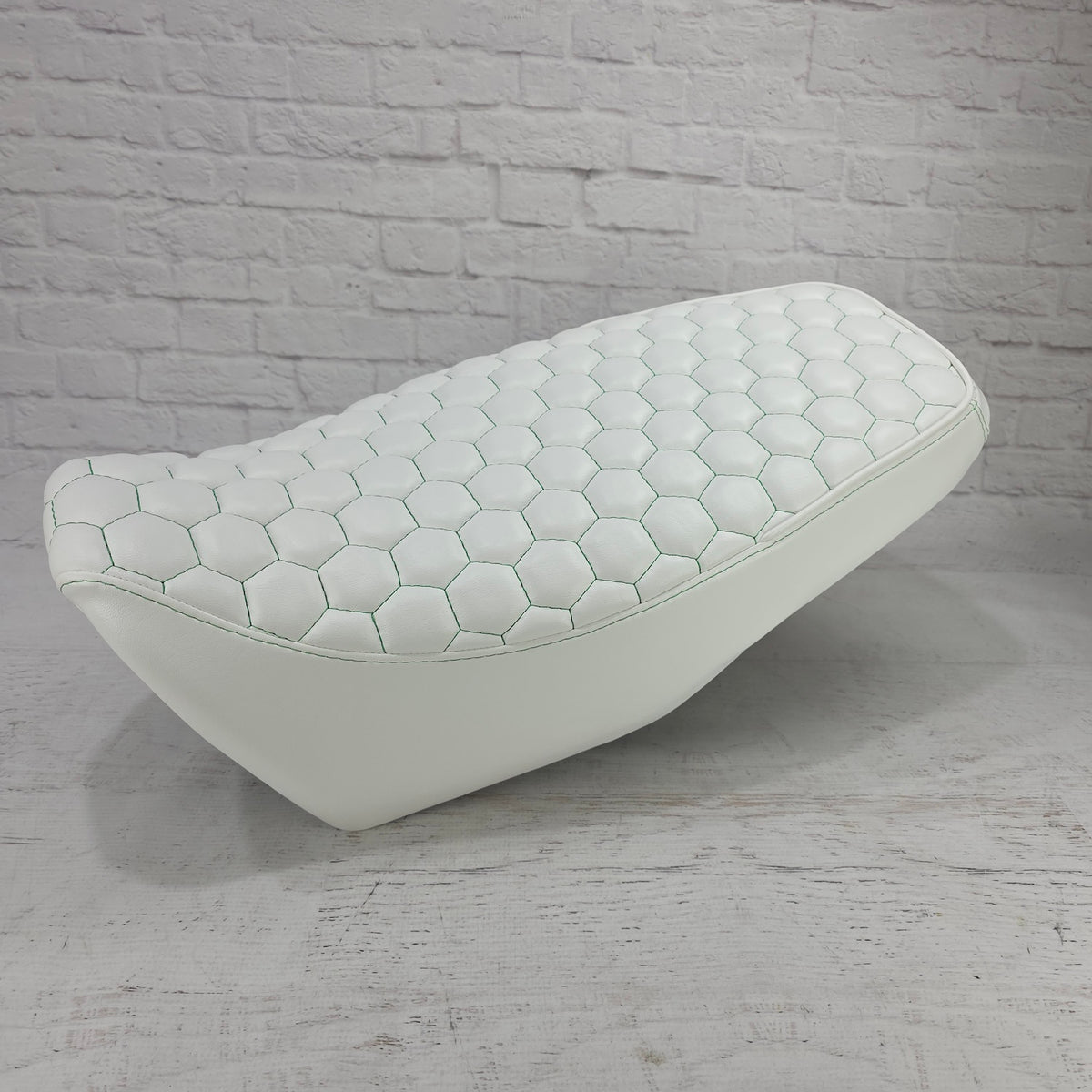 Honda Grom WHITE HEXAGON Honeycomb Seat Cover 2013-2026, handmade Honda Grom seat cover by Cheeky Seats, product detail view 3
