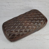 Tobacco brown distressed diamond-stitched Maddog seat cover with tan contrast stitching, handmade by Cheeky Seats