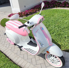 Vespa Sprint / Primavera Pink and White Stripes Seat Cover