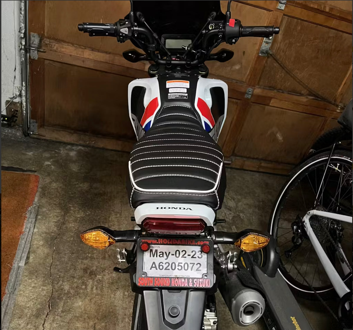 Ready to Ship! 2022-26 Honda Grom Tuck and Roll Seat Cover with Piping, handmade Honda Grom seat cover by Cheeky Seats, product detail view 3