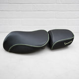 Vespa GTV black seat cover with Portofino Green piping