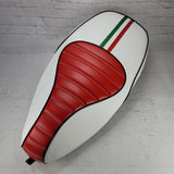 Vespa Sprint / Primavera Rosso Veloce Seat Cover with Italian Racing Stripe by Cheeky Seats