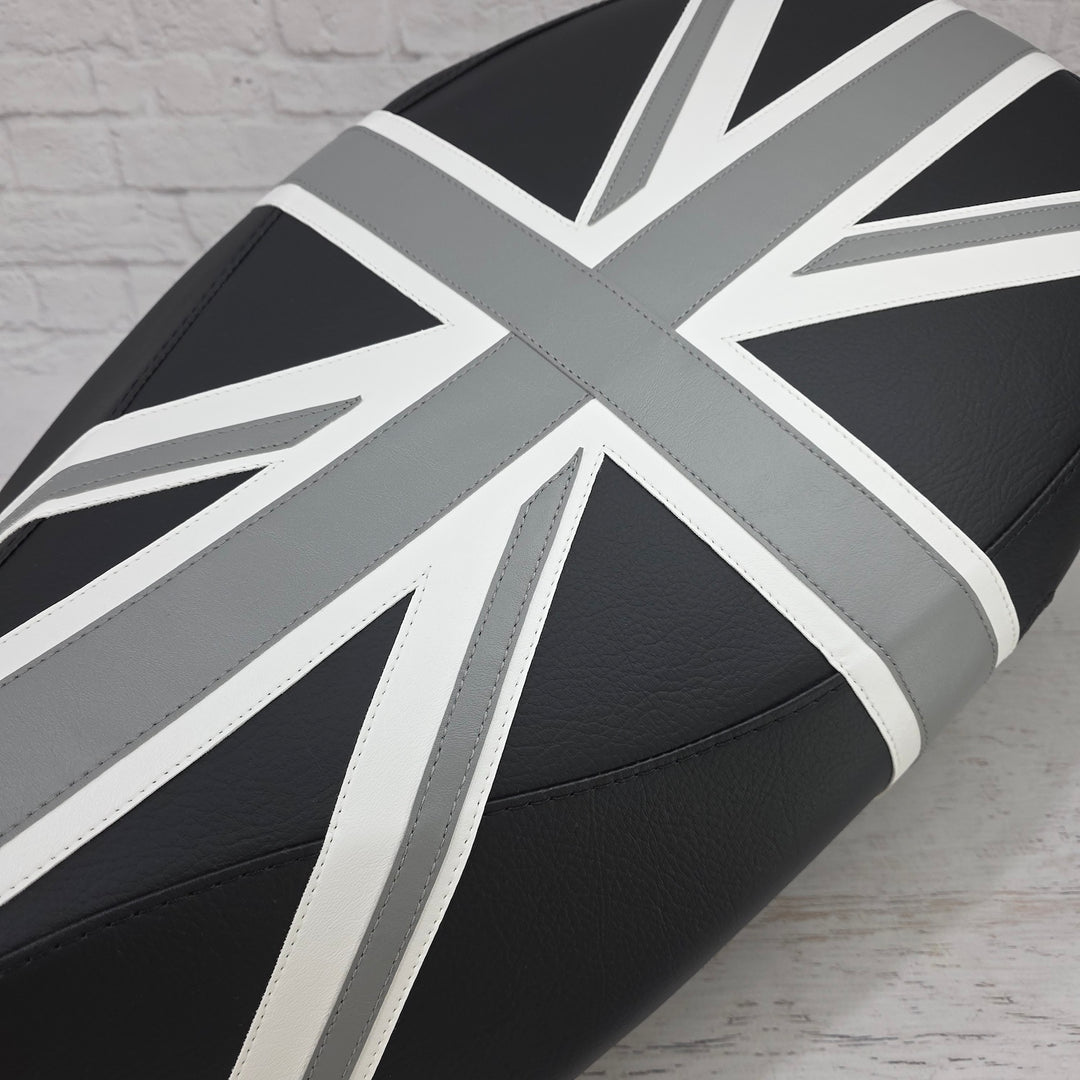 Vespa Sprint / Primavera Black and Gray Union Jack Seat Cover