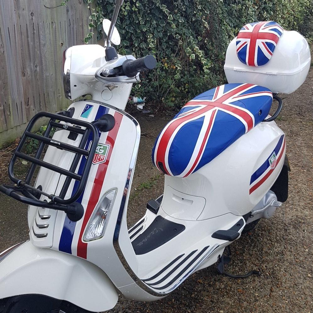 Vespa Primavera British Flag Union Jack Cheeky Seats