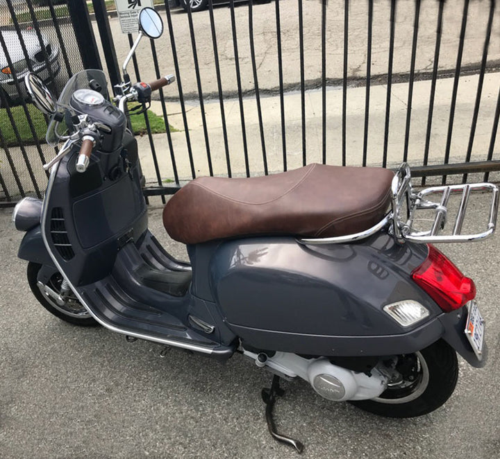 Vespa GTS 250 300 Seat Cover Whiskey Brown, Italian Stripe option